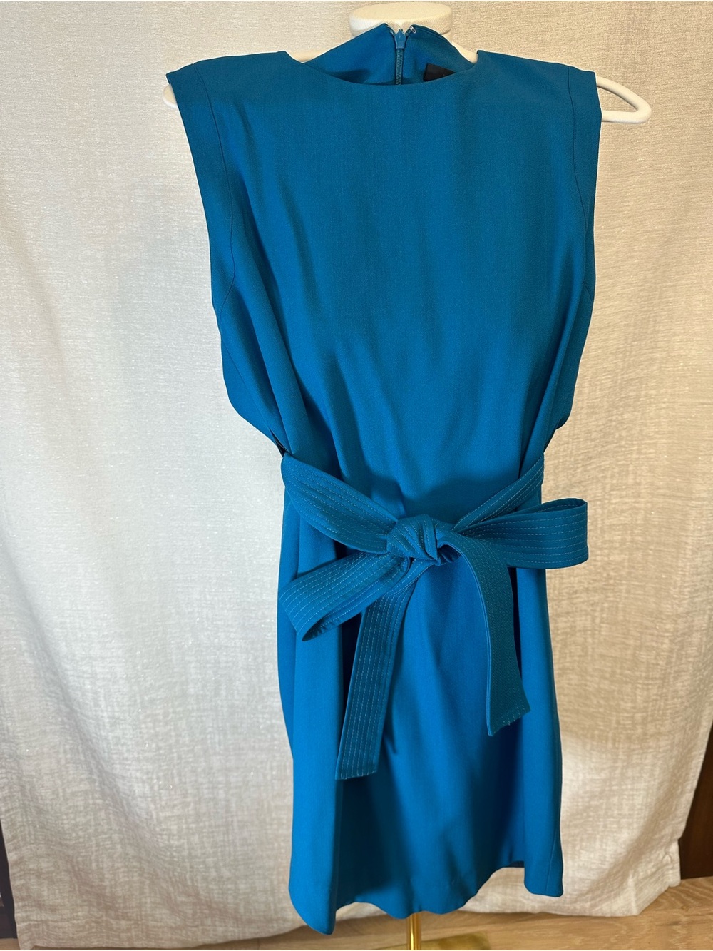 J. Crew Business Casual, Wool, Luxury, Teal Belted Sleeveless Midi Dress